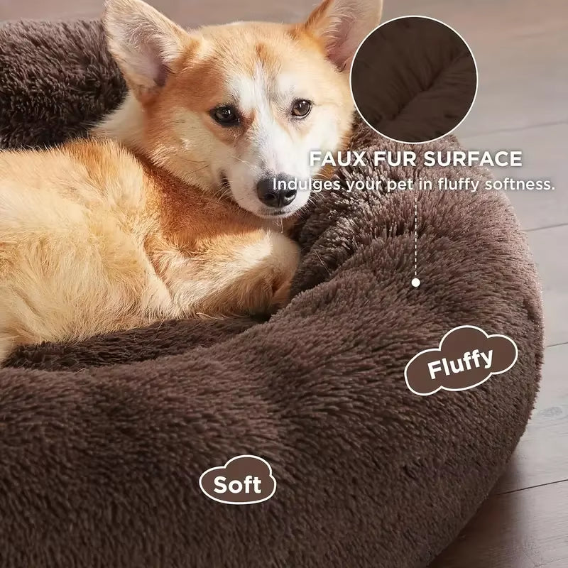 Round Dog Bed Winter Warm Cat Bed Plush Basket for Dog Washable Pet Bed for Small Medium Large Dog Sofa Cat